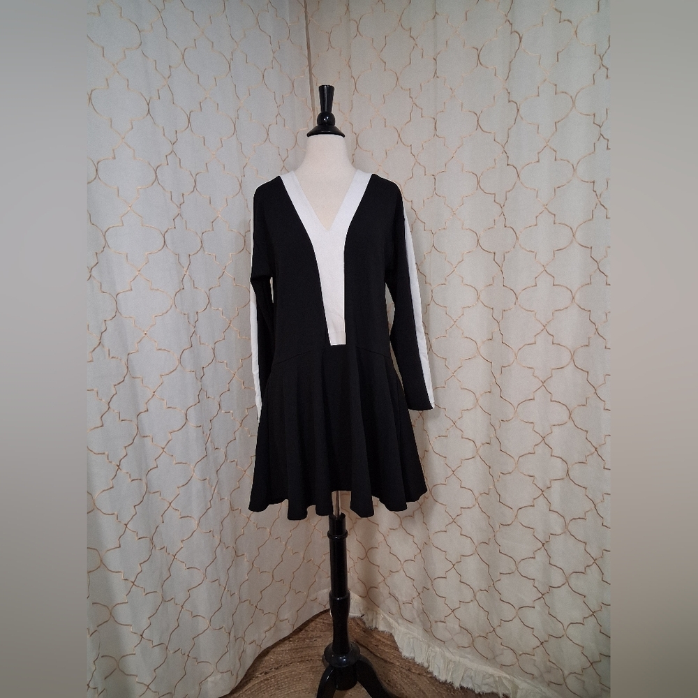 Zara BASIC Black and White Long Sleeve Dress